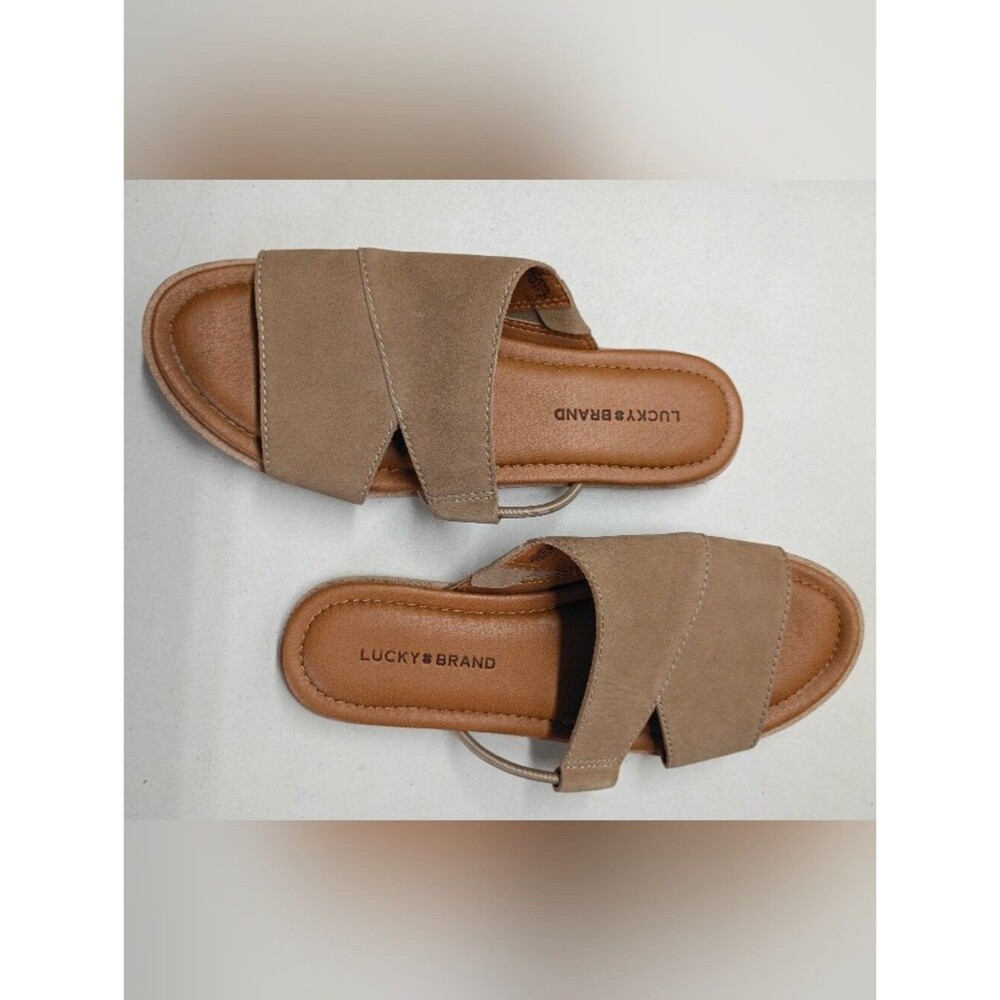 Lucky Brand Slip on Sandals Nekoda Tan Flats Women's Sz 7M Open Toe